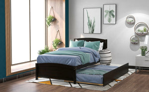 English Elm Twin Platform Bed with Roll-out Trundle Espresso Wood Frame for Kids or Guests WF194304AAP
