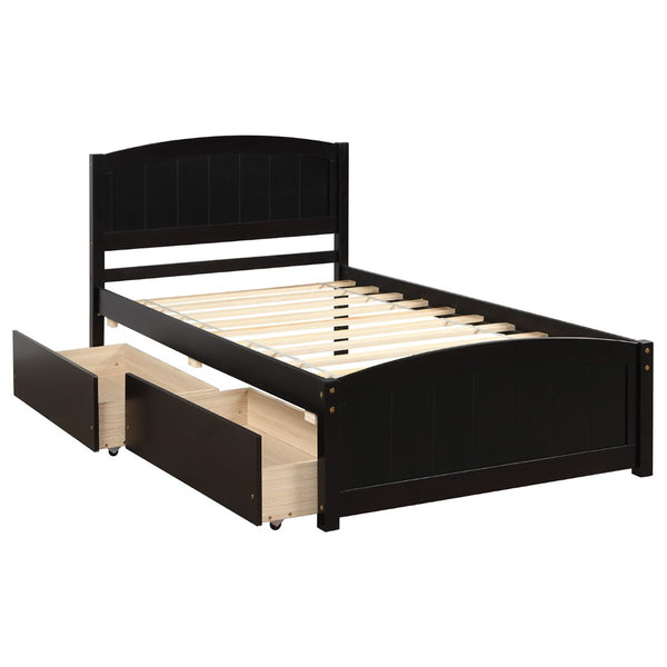English Elm Twin Storage Platform Bed with Two Under Drawers Pine Slats No Box Spring Needed Espresso WF194280AAP