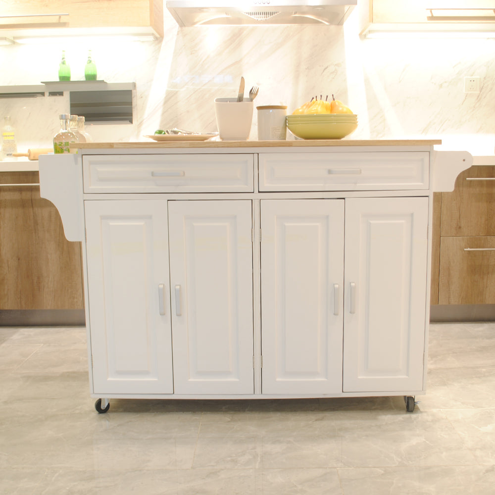 English Elm Kitchen Island Mobile Cart With Rubber Wood Top, Adjustable Storage, Elegant Design For Entertaining W420S00013
