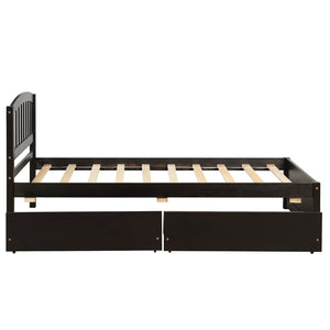 English Elm Twin Storage Platform Bed with Two Under Drawers Pine Slats No Box Spring Needed Espresso WF194280AAP