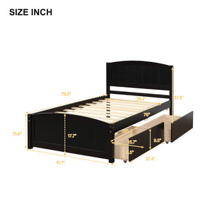 English Elm Twin Storage Platform Bed with Two Under Drawers Pine Slats No Box Spring Needed Espresso WF194280AAP