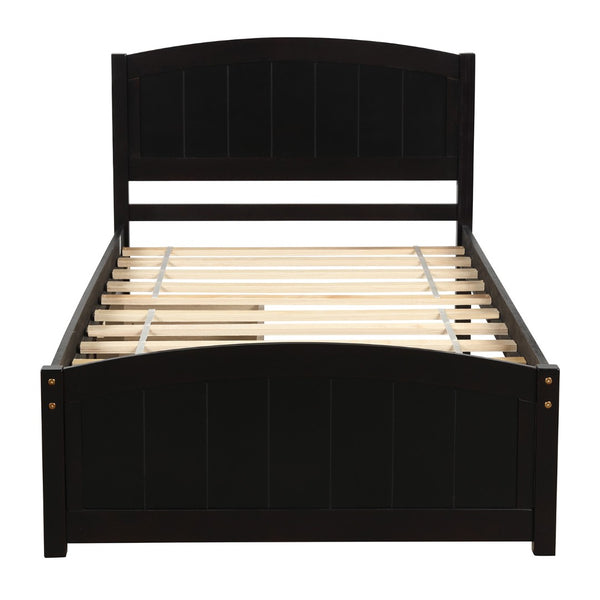 English Elm Twin Storage Platform Bed with Two Under Drawers Pine Slats No Box Spring Needed Espresso WF194280AAP