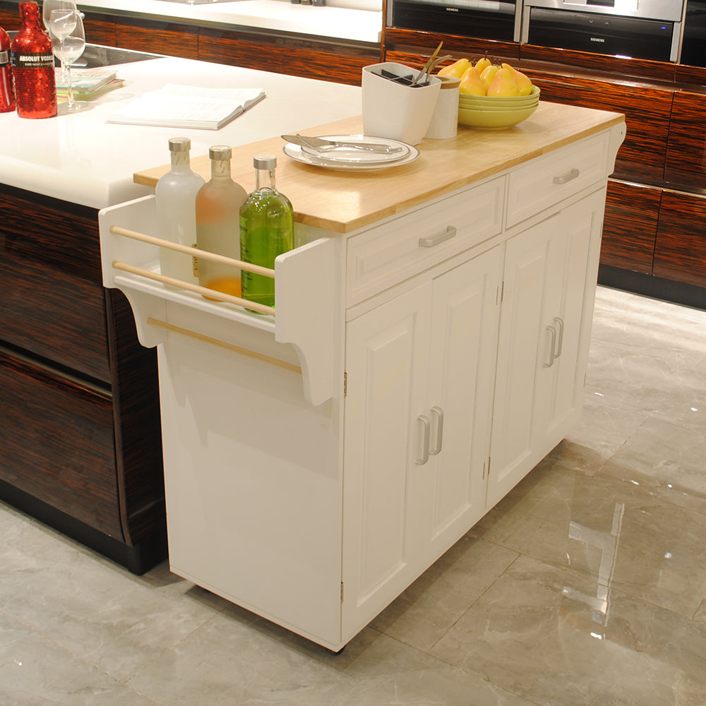 English Elm Kitchen Island Mobile Cart With Rubber Wood Top, Adjustable Storage, Elegant Design For Entertaining W420S00013