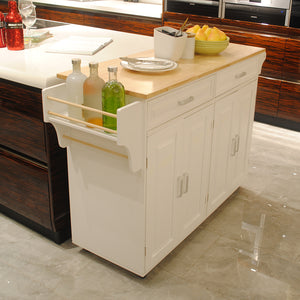 English Elm Kitchen Island Mobile Cart With Rubber Wood Top, Adjustable Storage, Elegant Design For Entertaining W420S00013