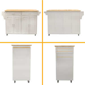 English Elm Kitchen Island Mobile Cart With Rubber Wood Top, Adjustable Storage, Elegant Design For Entertaining W420S00013