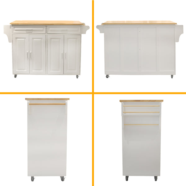 English Elm Kitchen Island Mobile Cart With Rubber Wood Top, Adjustable Storage, Elegant Design For Entertaining W420S00013