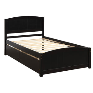 English Elm Twin Storage Platform Bed with Two Under Drawers Pine Slats No Box Spring Needed Espresso WF194280AAP