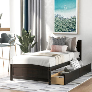 English Elm Twin Storage Platform Bed with Two Under Drawers Pine Slats No Box Spring Needed Espresso WF194280AAP
