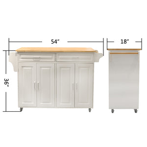 English Elm Kitchen Island Mobile Cart With Rubber Wood Top, Adjustable Storage, Elegant Design For Entertaining W420S00013