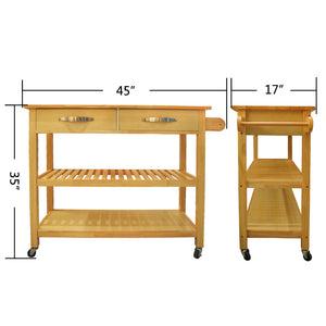 English Elm Kitchen Island Cart Rolling Trolley with Rubber Wood Top, Two Drawers, Towel Rack & Lockable Wheels Natural W42049334