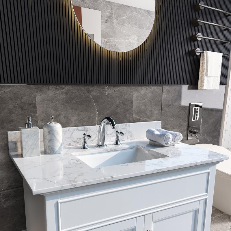 English Elm Montary 37" Carrara Stone Vanity Top Kit With Undermount Sink & Backsplash - Easy Install, Elegant Design W50921981
