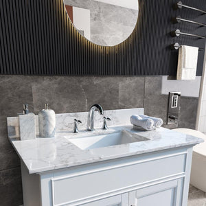 English Elm Montary 37" Carrara Stone Vanity Top Kit With Undermount Sink & Backsplash - Easy Install, Elegant Design W50921981
