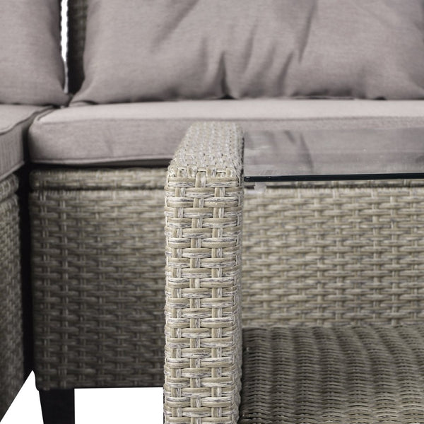 English Elm U_style 4 Piece Outdoor Wicker Sectional Sofa Set with Tufted Cushions Glass Table WY000066EAA
