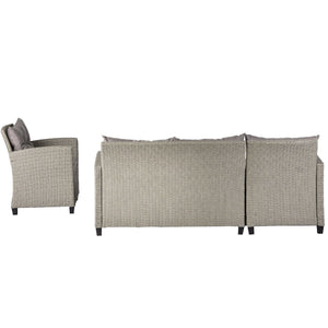 English Elm U_style 4 Piece Outdoor Wicker Sectional Sofa Set with Tufted Cushions Glass Table WY000066EAA