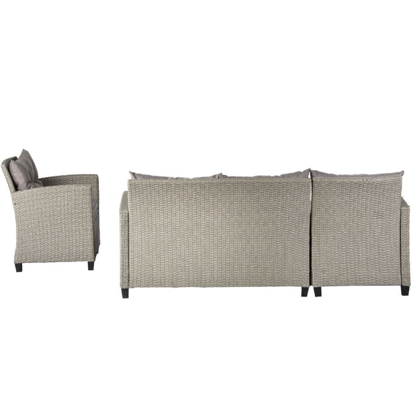 English Elm U_style 4 Piece Outdoor Wicker Sectional Sofa Set with Tufted Cushions Glass Table WY000066EAA