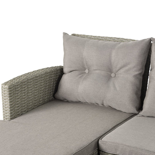 English Elm U_style 4 Piece Outdoor Wicker Sectional Sofa Set with Tufted Cushions Glass Table WY000066EAA