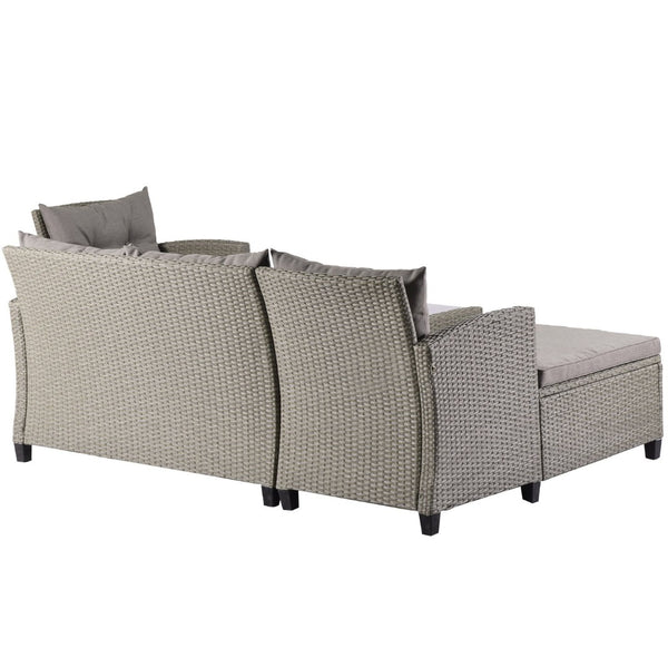 English Elm U_style 4 Piece Outdoor Wicker Sectional Sofa Set with Tufted Cushions Glass Table WY000066EAA