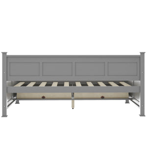 English Elm Twin Daybed with X-Frame & 2 Large Drawers, Solid Wood MDF Twin Bed for Small Rooms Gray 39" GX000210AAE
