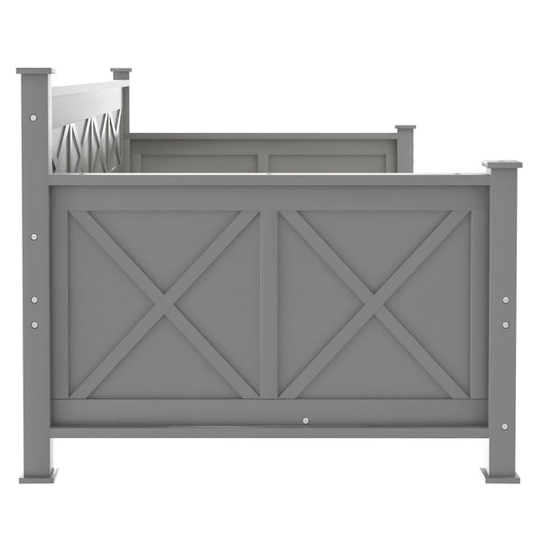 English Elm Twin Daybed with X-Frame & 2 Large Drawers, Solid Wood MDF Twin Bed for Small Rooms Gray 39" GX000210AAE