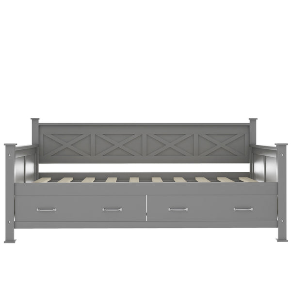 English Elm Twin Daybed with X-Frame & 2 Large Drawers, Solid Wood MDF Twin Bed for Small Rooms Gray 39" GX000210AAE