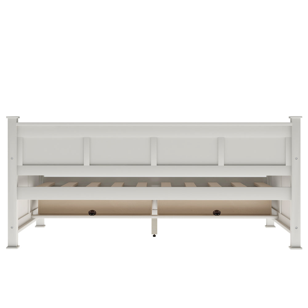 English Elm Twin Solid Wood Daybed with Rustic X Frame, Cream White, Twin Size with 2 Large Under-Bed Drawers and Sturdy Support GX000210AAK