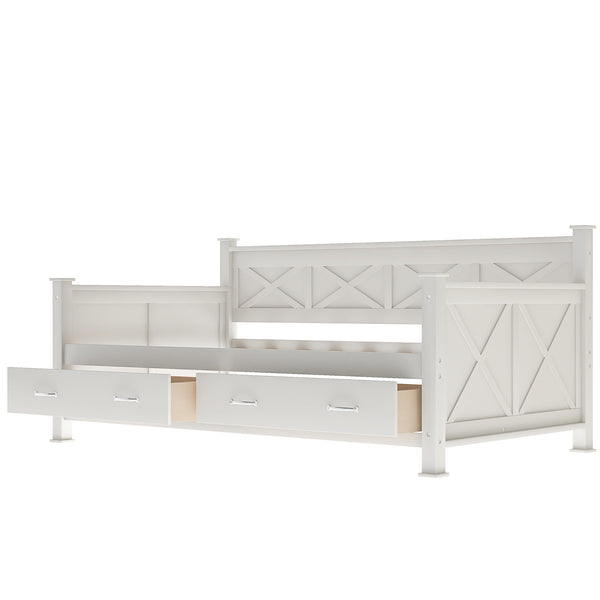 English Elm Twin Solid Wood Daybed with Rustic X Frame, Cream White, Twin Size with 2 Large Under-Bed Drawers and Sturdy Support GX000210AAK
