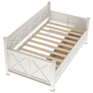 English Elm Twin Solid Wood Daybed with Rustic X Frame, Cream White, Twin Size with 2 Large Under-Bed Drawers and Sturdy Support GX000210AAK
