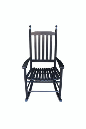 English Elm Wooden Slatted Porch Rocking Chair Solid Poplar Black Painted Finish Outdoor Seat W49520606