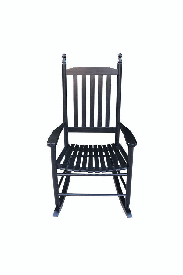 English Elm Wooden Slatted Porch Rocking Chair Solid Poplar Black Painted Finish Outdoor Seat W49520606