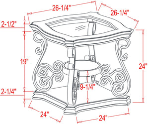 English Elm End Table Two Tier Tempered Glass Top Marble Shelf Powder Coated Metal Legs Modern W48720761