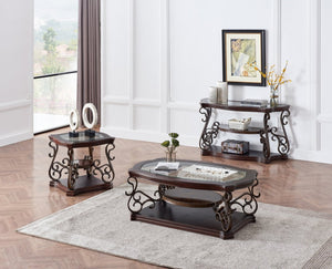English Elm End Table Two Tier Tempered Glass Top Marble Shelf Powder Coated Metal Legs Modern W48720761