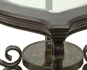 English Elm End Table Two Tier Tempered Glass Top Marble Shelf Powder Coated Metal Legs Modern W48720761