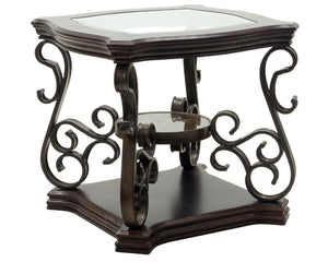 English Elm End Table Two Tier Tempered Glass Top Marble Shelf Powder Coated Metal Legs Modern W48720761