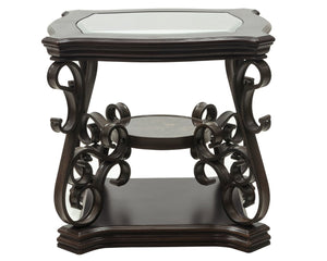 English Elm End Table Two Tier Tempered Glass Top Marble Shelf Powder Coated Metal Legs Modern W48720761