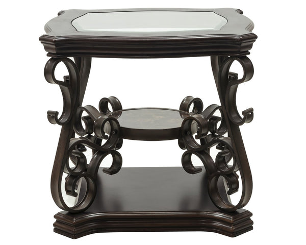 English Elm End Table Two Tier Tempered Glass Top Marble Shelf Powder Coated Metal Legs Modern W48720761