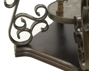 English Elm End Table Two Tier Tempered Glass Top Marble Shelf Powder Coated Metal Legs Modern W48720761