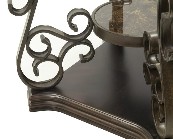 English Elm End Table Two Tier Tempered Glass Top Marble Shelf Powder Coated Metal Legs Modern W48720761