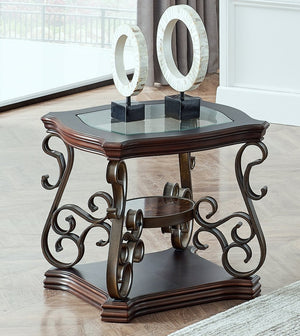 English Elm End Table Two Tier Tempered Glass Top Marble Shelf Powder Coated Metal Legs Modern W48720761