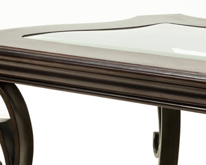 English Elm Sofa Table with Beveled Glass Top Scrollwork Metal Base and Marble Shelf Entryway Accent W48720762