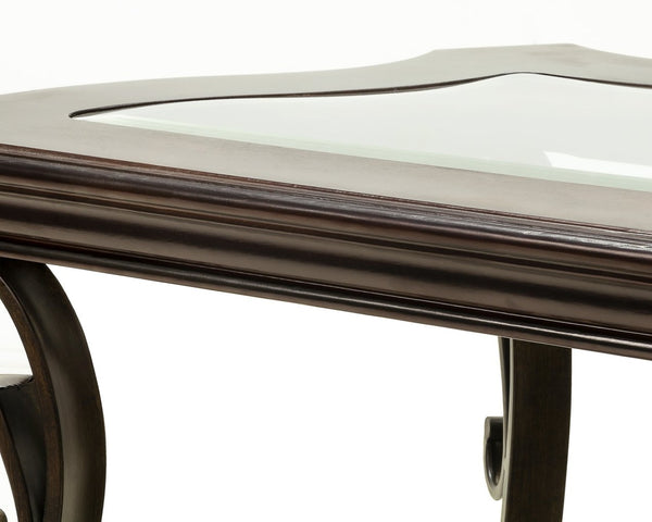 English Elm Sofa Table with Beveled Glass Top Scrollwork Metal Base and Marble Shelf Entryway Accent W48720762