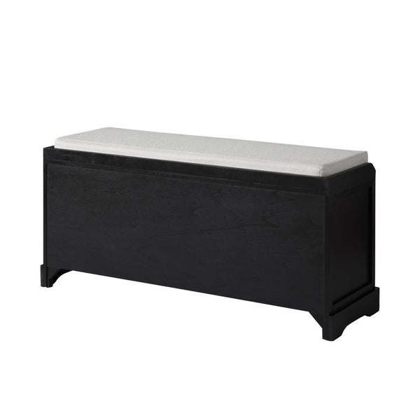 English Elm U_style Pinewood Entryway Bench with Drawers Baskets and Cushioned Seat for Mudroom Black WF323641AAB