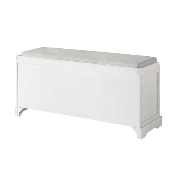 English Elm U_style Pinewood Entryway Bench with Drawers Baskets and Cushioned Seat for Mudroom White WF323641AAK