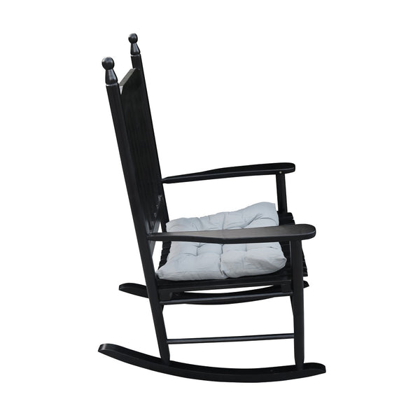 English Elm Wooden Slatted Porch Rocking Chair Solid Poplar Black Painted Finish Outdoor Seat W49520606