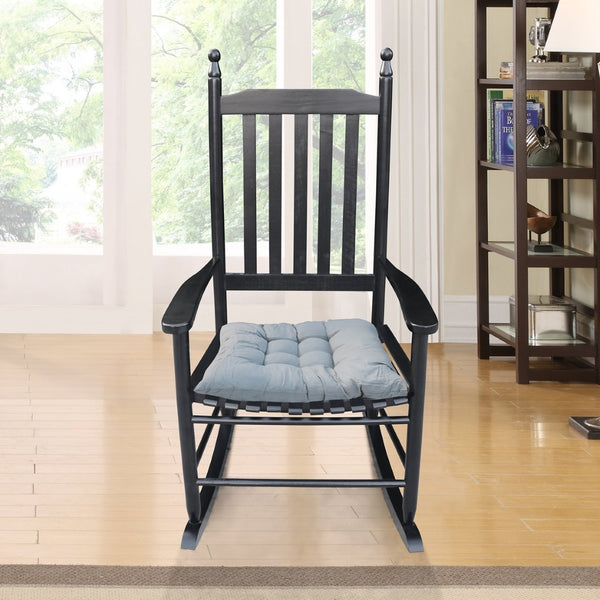 English Elm Wooden Slatted Porch Rocking Chair Solid Poplar Black Painted Finish Outdoor Seat W49520606