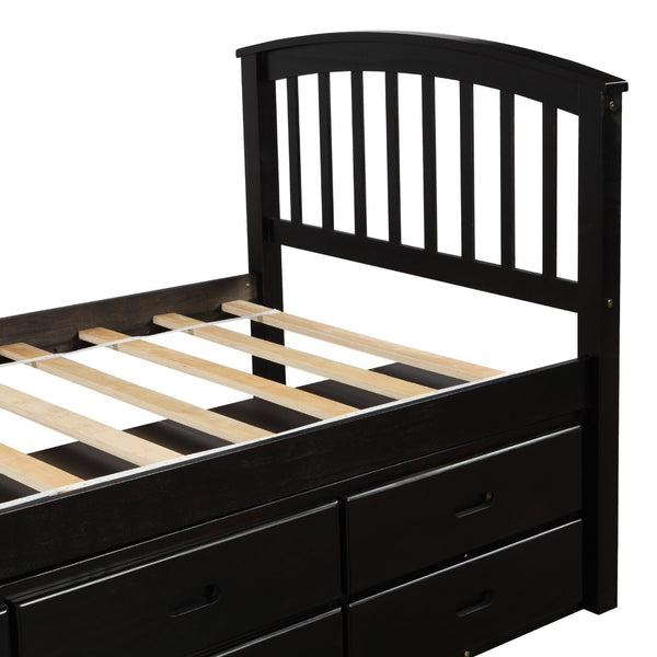 English Elm Orisfur. Twin Pine Platform Bed with Six Storage Drawers Espresso Finish Solid Frame SG000115DAA