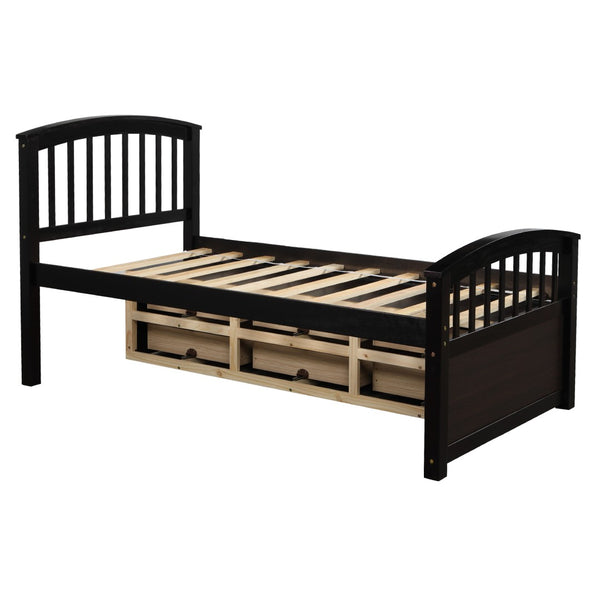 English Elm Orisfur. Twin Pine Platform Bed with Six Storage Drawers Espresso Finish Solid Frame SG000115DAA
