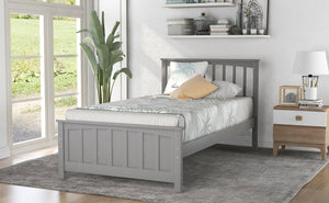 English Elm Wood Twin Platform Bed Pinewood Frame Headboard Footboard Slat Support Farmhouse Style Gray WF195377AAE