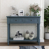 English Elm Trexm Daisy Series Console Table Traditional Design With Two Drawers and Bottom Shelf (Navy)