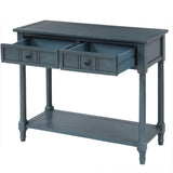 English Elm Trexm Daisy Series Console Table Traditional Design With Two Drawers and Bottom Shelf (Navy)