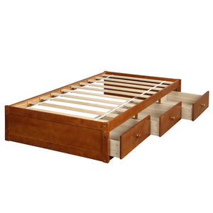 English Elm Twin Platform Storage Bed with 3 Under Frame Drawers Pine Wood Low Profile WF193634AAL